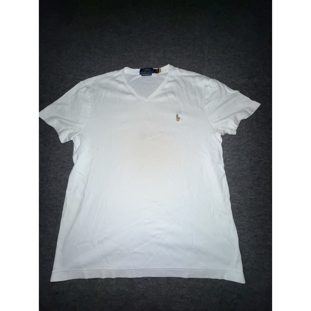 Polo Ralph Lauren Men's Custom Slim Fit Soft Cotton V Neck T-Shirt White M
